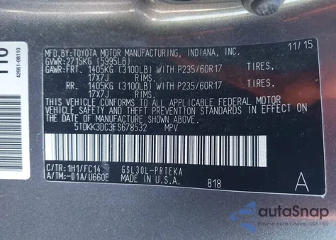 2015 Toyota Sienna Le 8 Passenger from USA, damaged, VIN 5TDKK3DC3FS678532